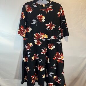 Womens Plus 2x Black Dress Floral Short Sleeve Pullover 2XL SHEIN Mid length